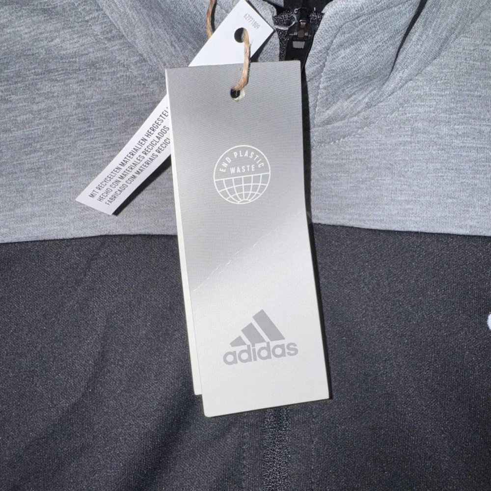 NWT Mens Large Adidas 1/4 Zip Pullover Black Grey New Exmark Logo Performance